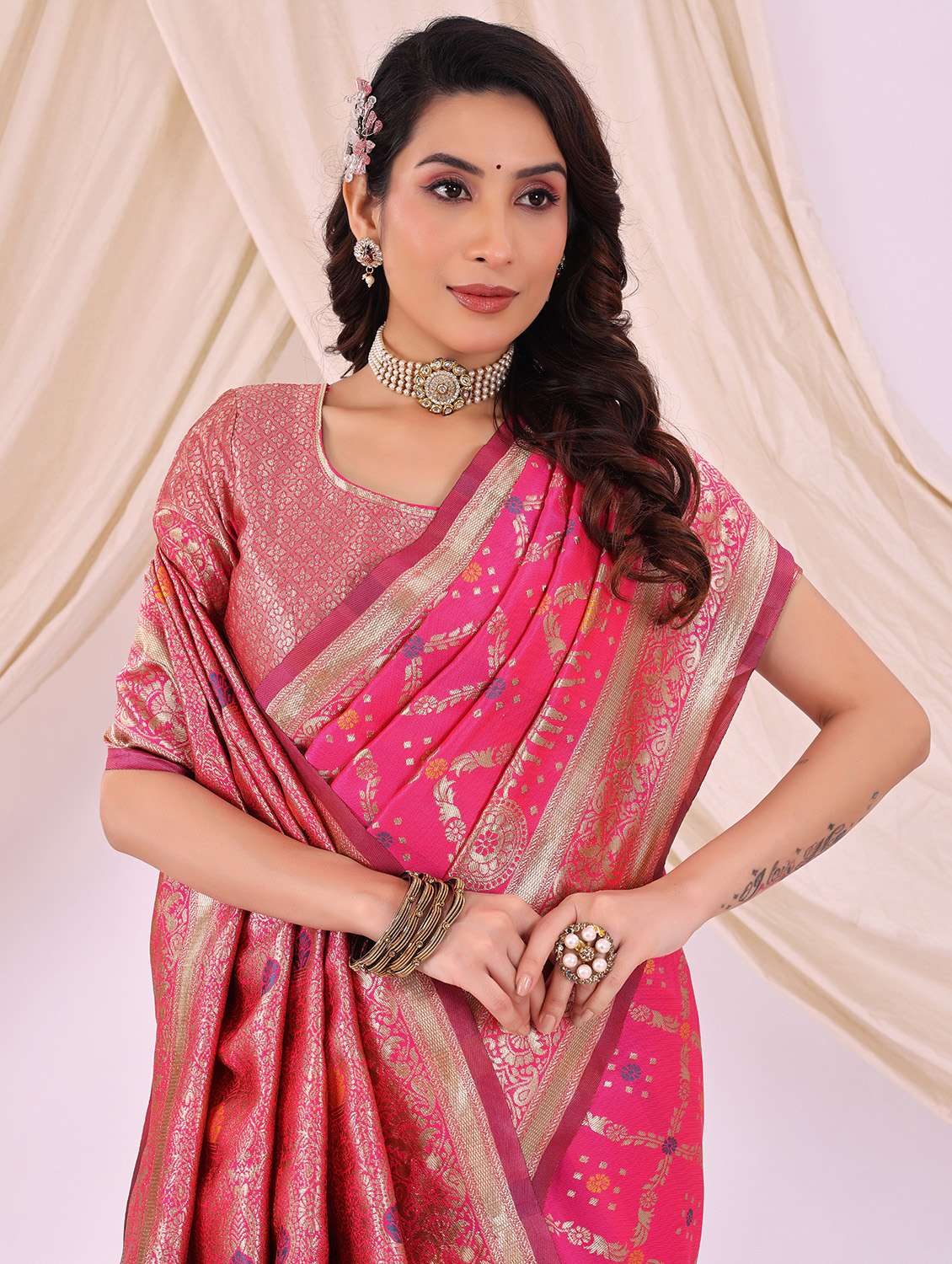 women self design kanjivaram saree with blouse - 22006938 - Standard Image - 2