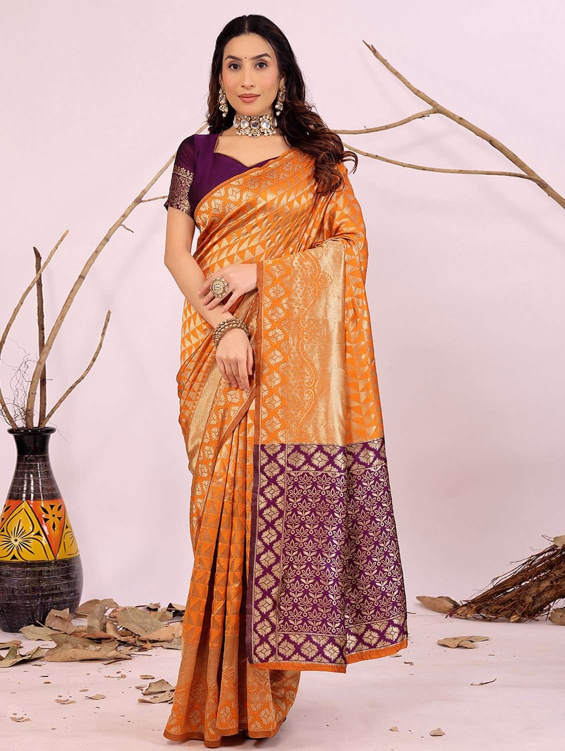 women self design banarasi saree with blouse