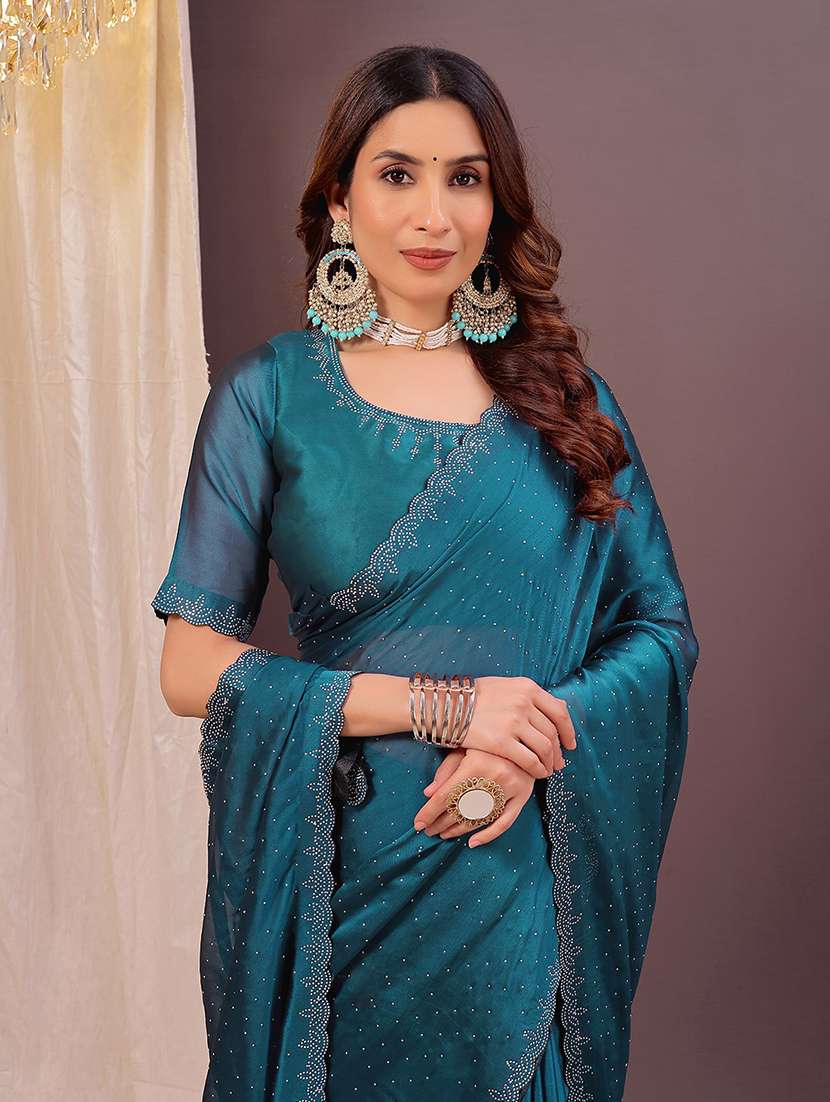women solid with work embellished saree with blouse - 22007196 -  Standard Image - 2
