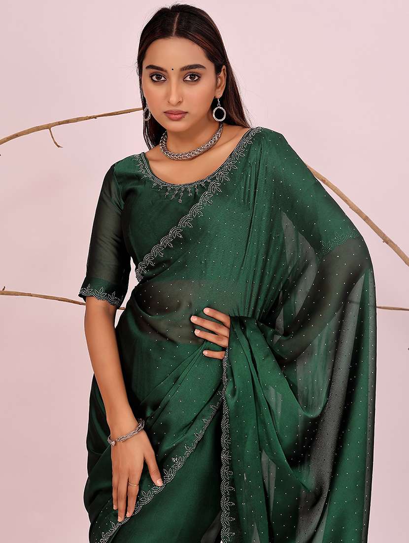 women solid with work embellished saree with blouse - 22007197 -  Standard Image - 2