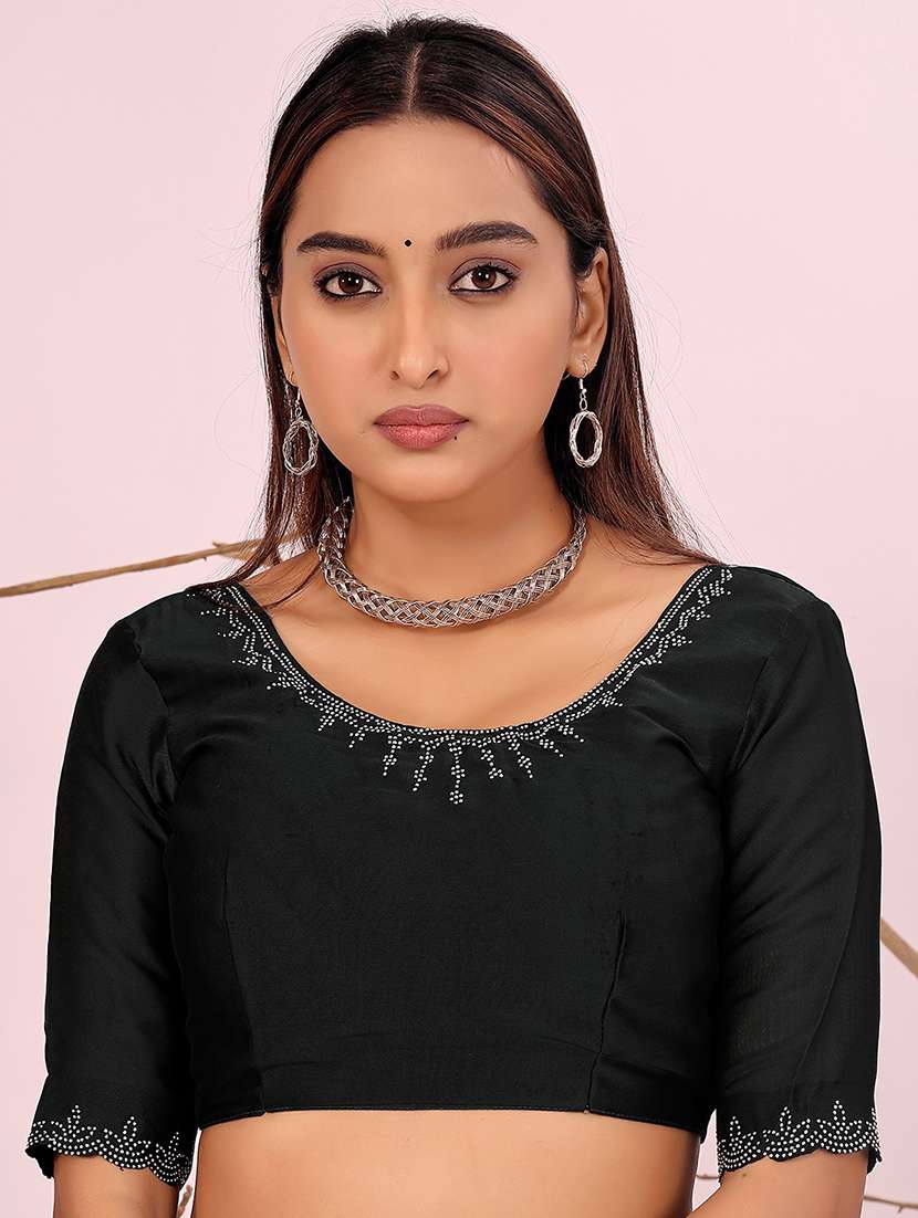 women solid with work embellished saree with blouse - 22007199 -  Standard Image - 2