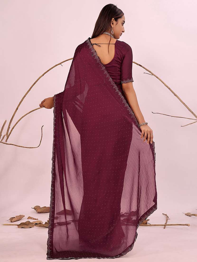women solid with work embellished saree with blouse - 22007200 -  Standard Image - 2