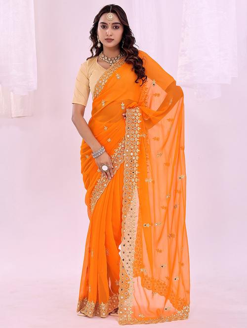 women solid with work embroidered saree with blouse - 22007202 - Standard Image - 0