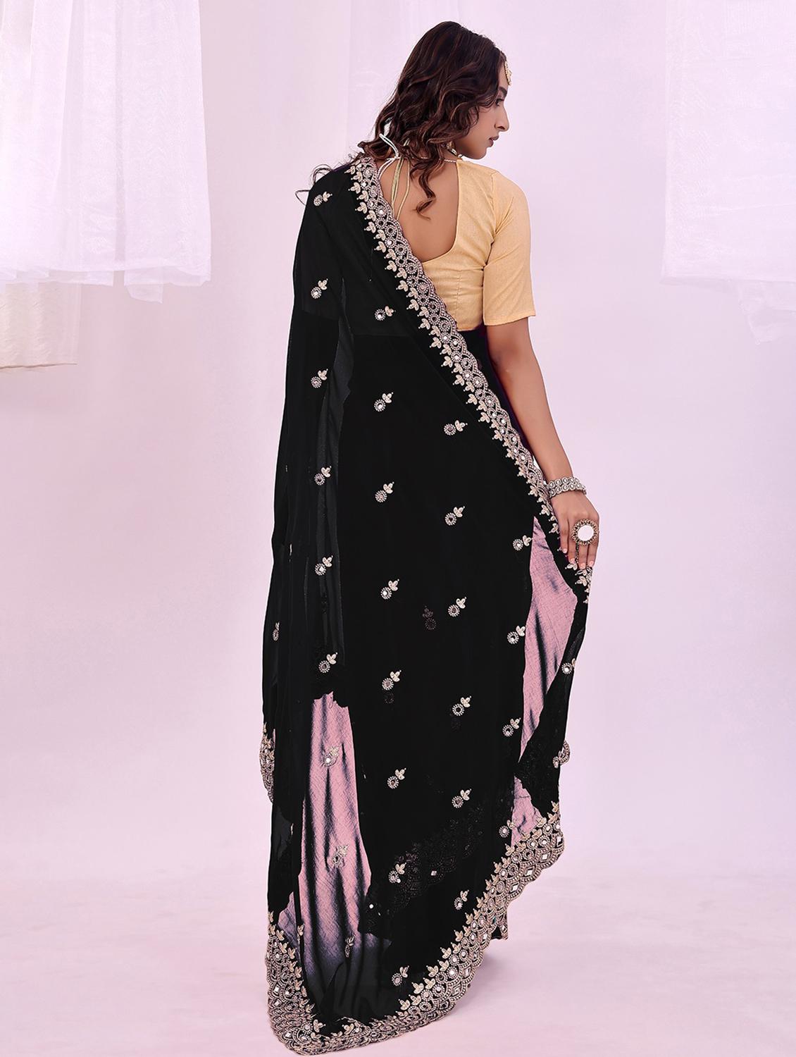 women solid with work embroidered saree with blouse - 22007203 - Standard Image - 2