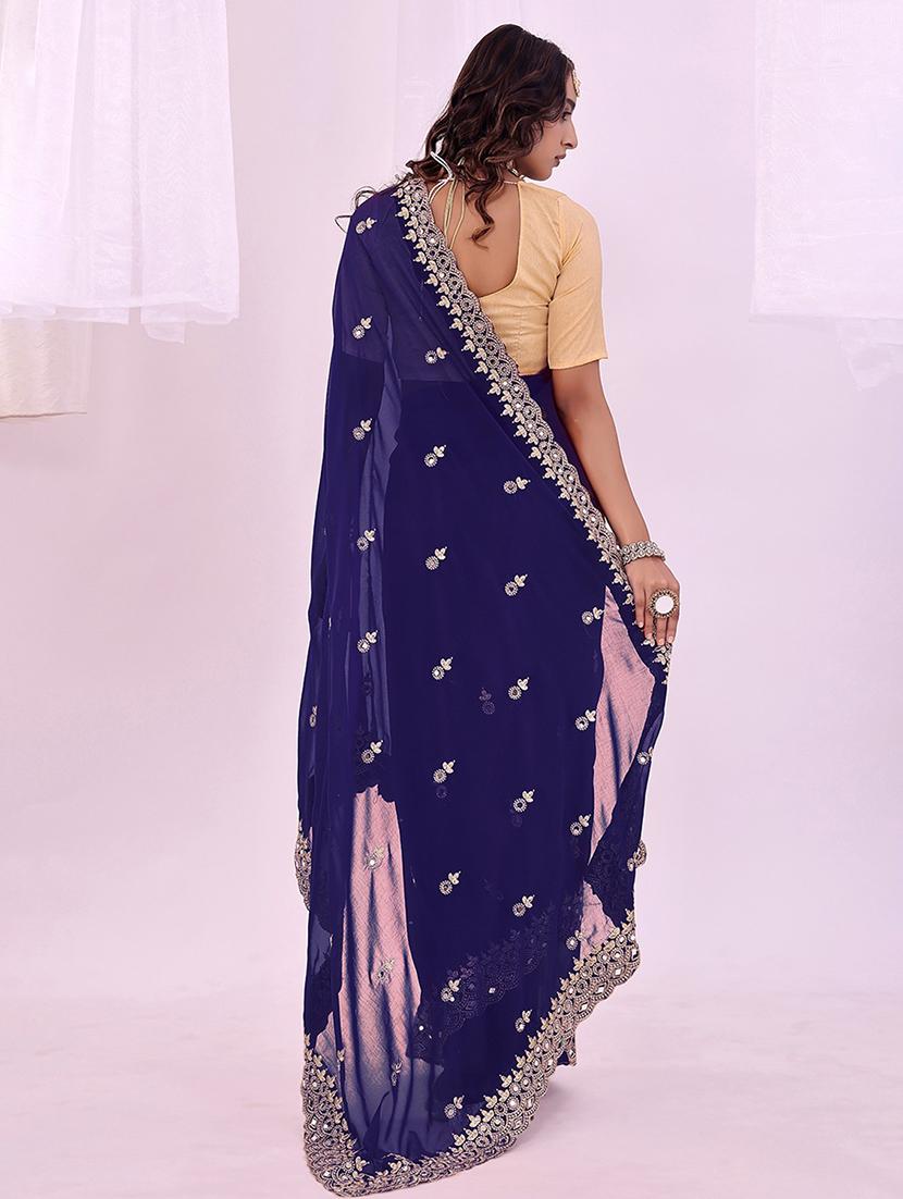 women solid with work embroidered saree with blouse - 22007206 - Standard Image - 2