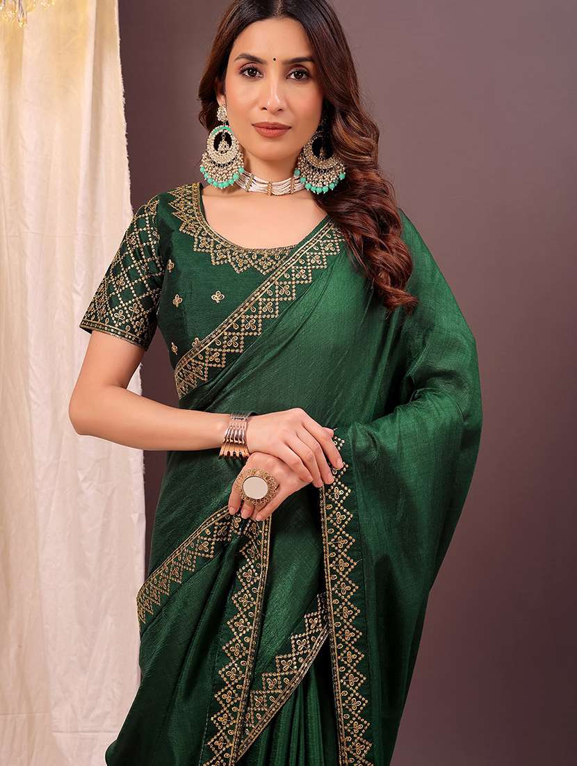 women solid with bordered saree with blouse - 22007209 - Standard Image - 2