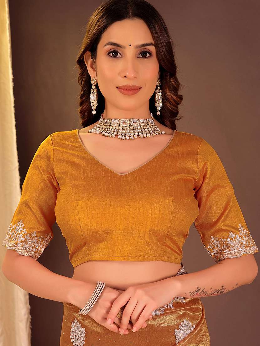 women solid with work embroidered saree with blouse - 22007226 -  Standard Image - 2