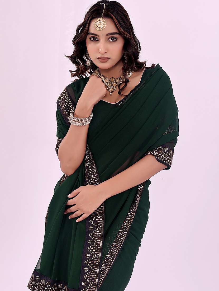 women solid with bordered saree with blouse - 22007233 -  Standard Image - 2