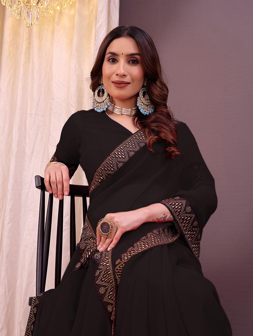 women solid with bordered saree with blouse - 22007234 - Standard Image - 2
