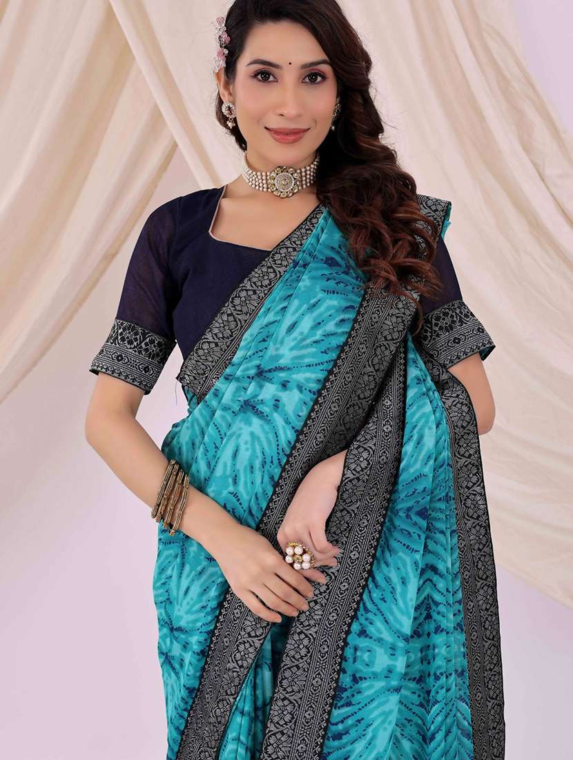 Women Printed Bordered Saree With Blouse - 22007242 -  Standard Image - 2