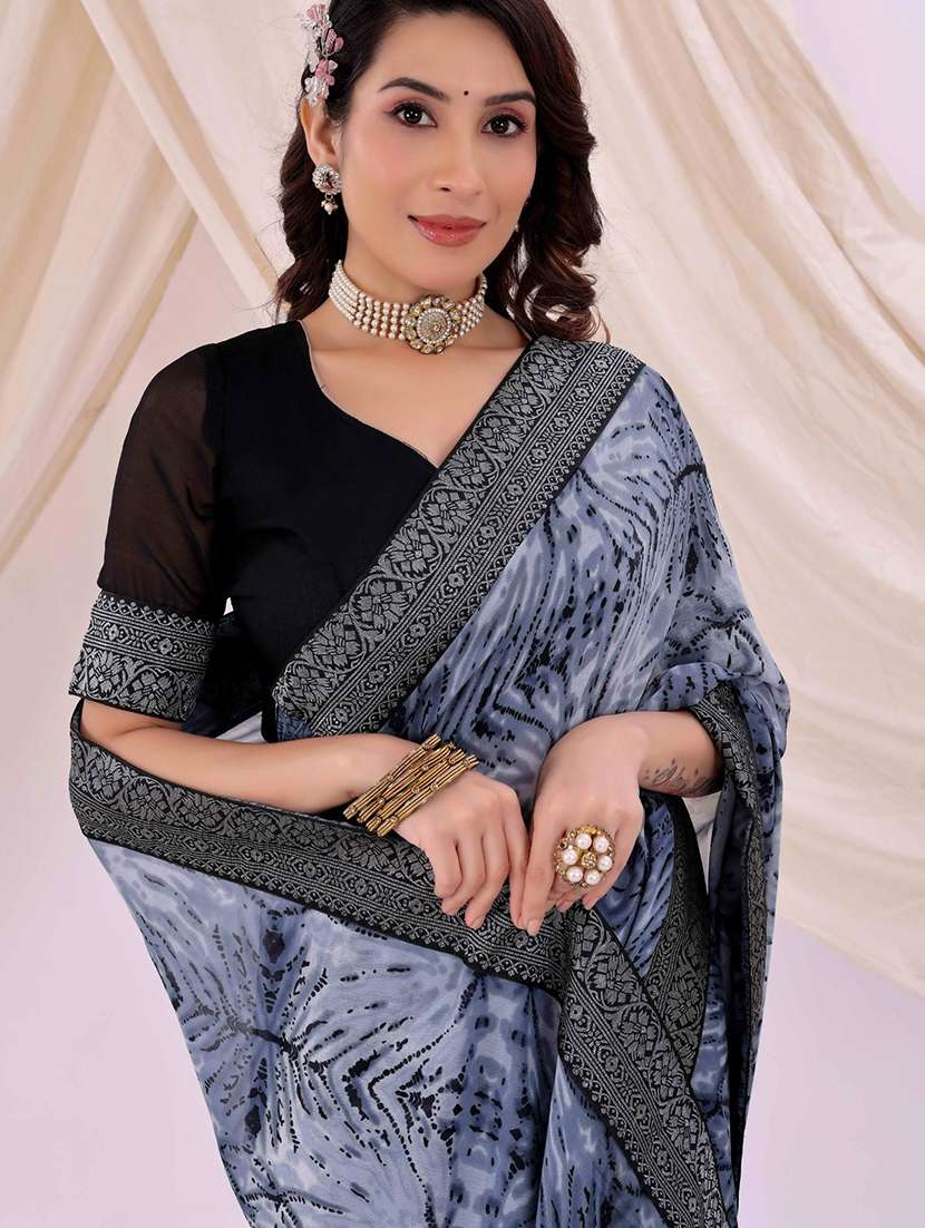Women Printed Bordered Saree With Blouse - 22007244 -  Standard Image - 2