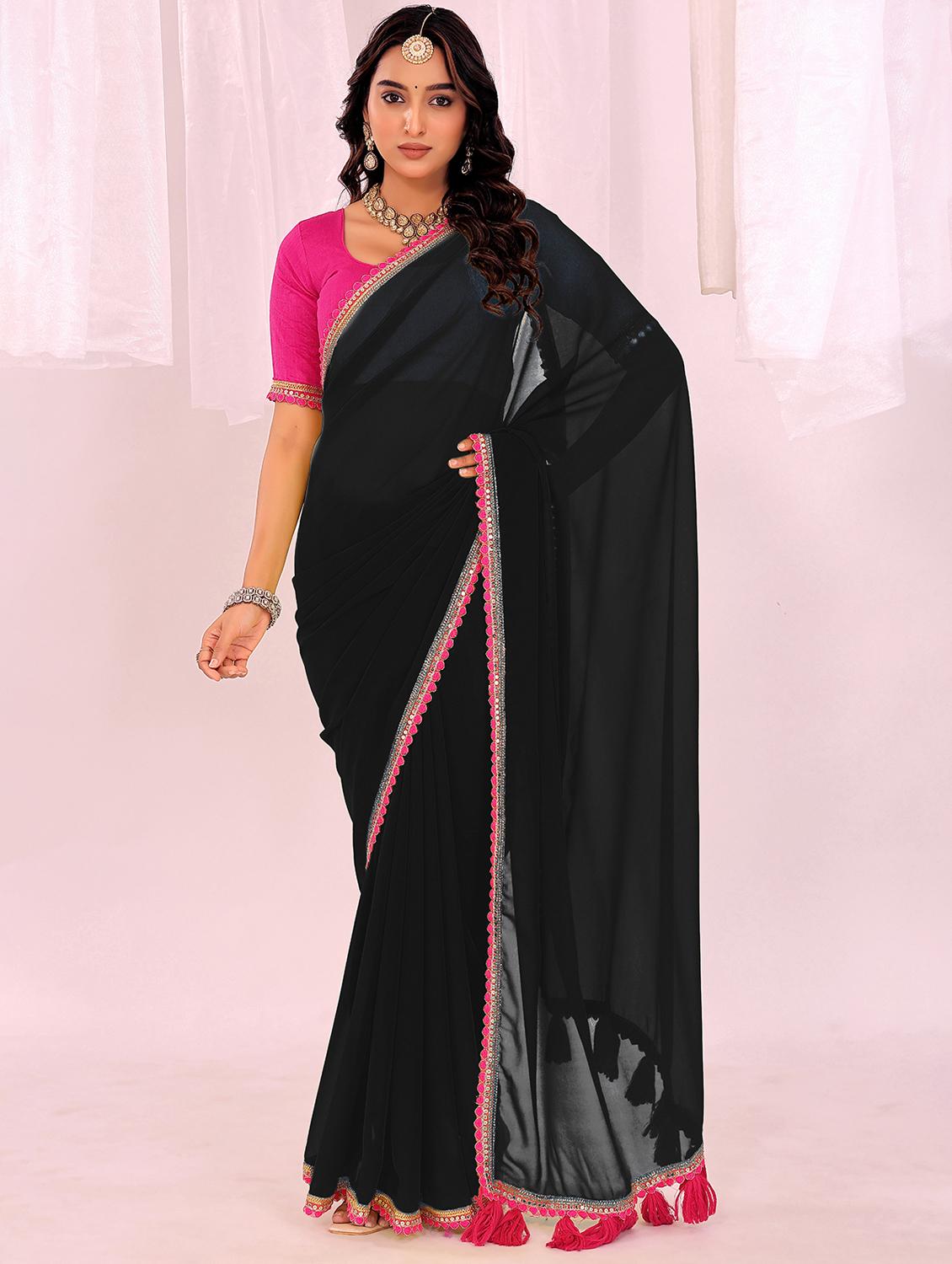 women solid with bordered saree with blouse - 22007254 - Zoom Image - 0