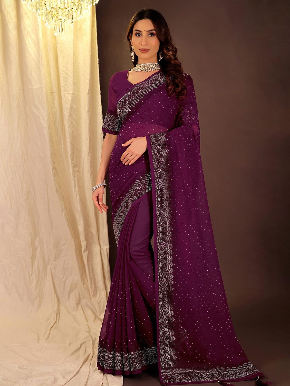 women solid with work embellished saree with blouse - 22007255 -  Zoom Image - 0