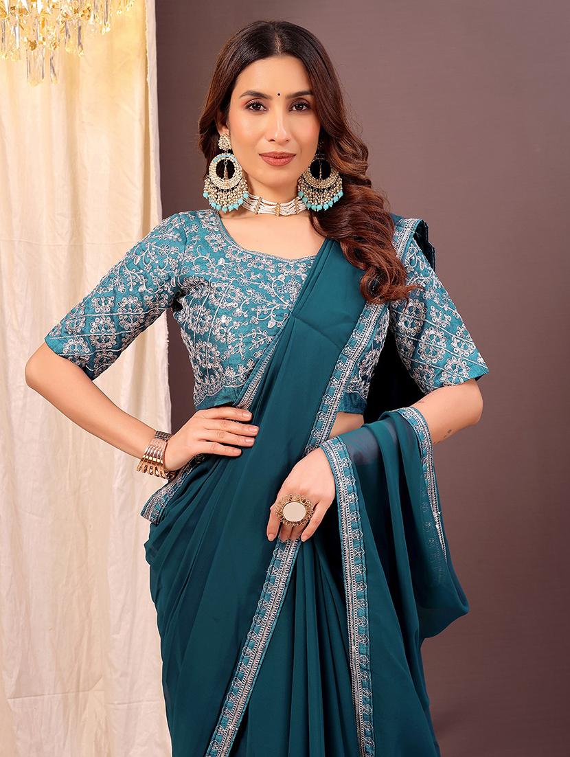 women solid with bordered saree with blouse - 22007263 - Standard Image - 2