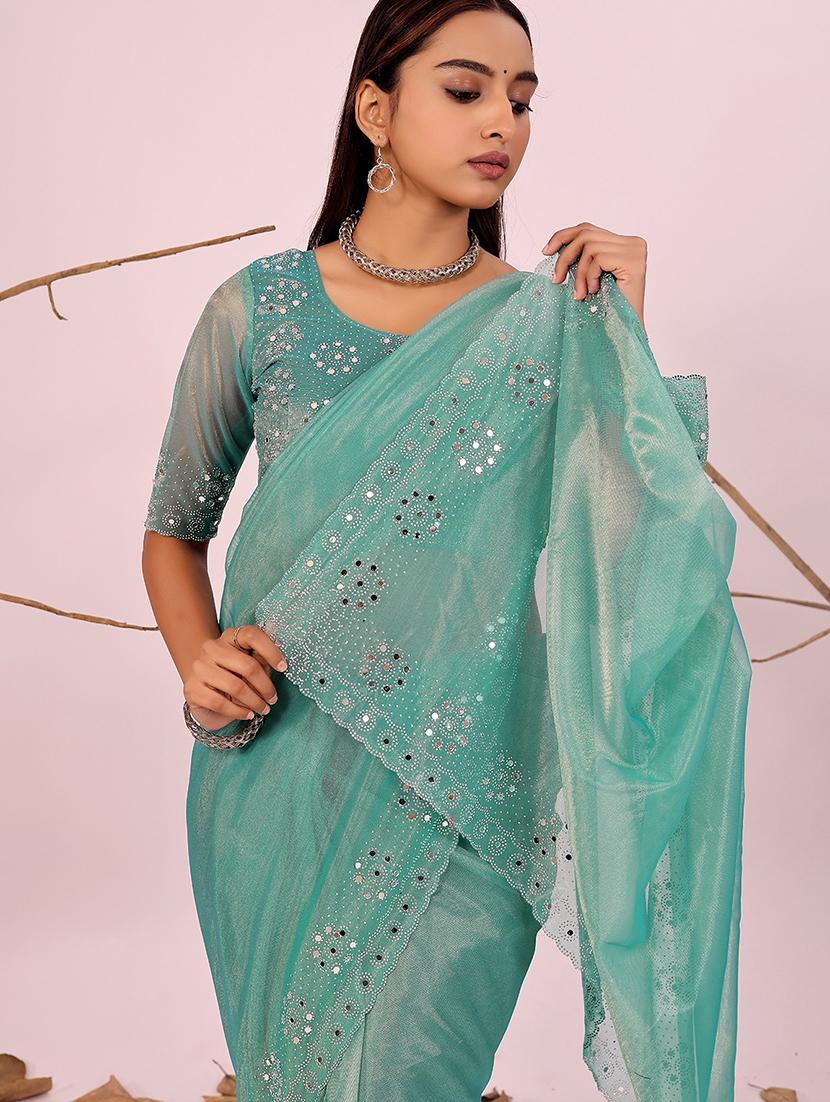 women solid with work embellished saree with blouse - 22007273 - Standard Image - 2