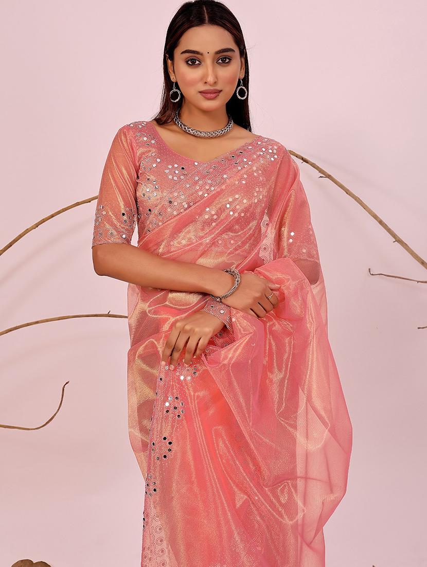 women solid with work embellished saree with blouse - 22007274 - Standard Image - 2