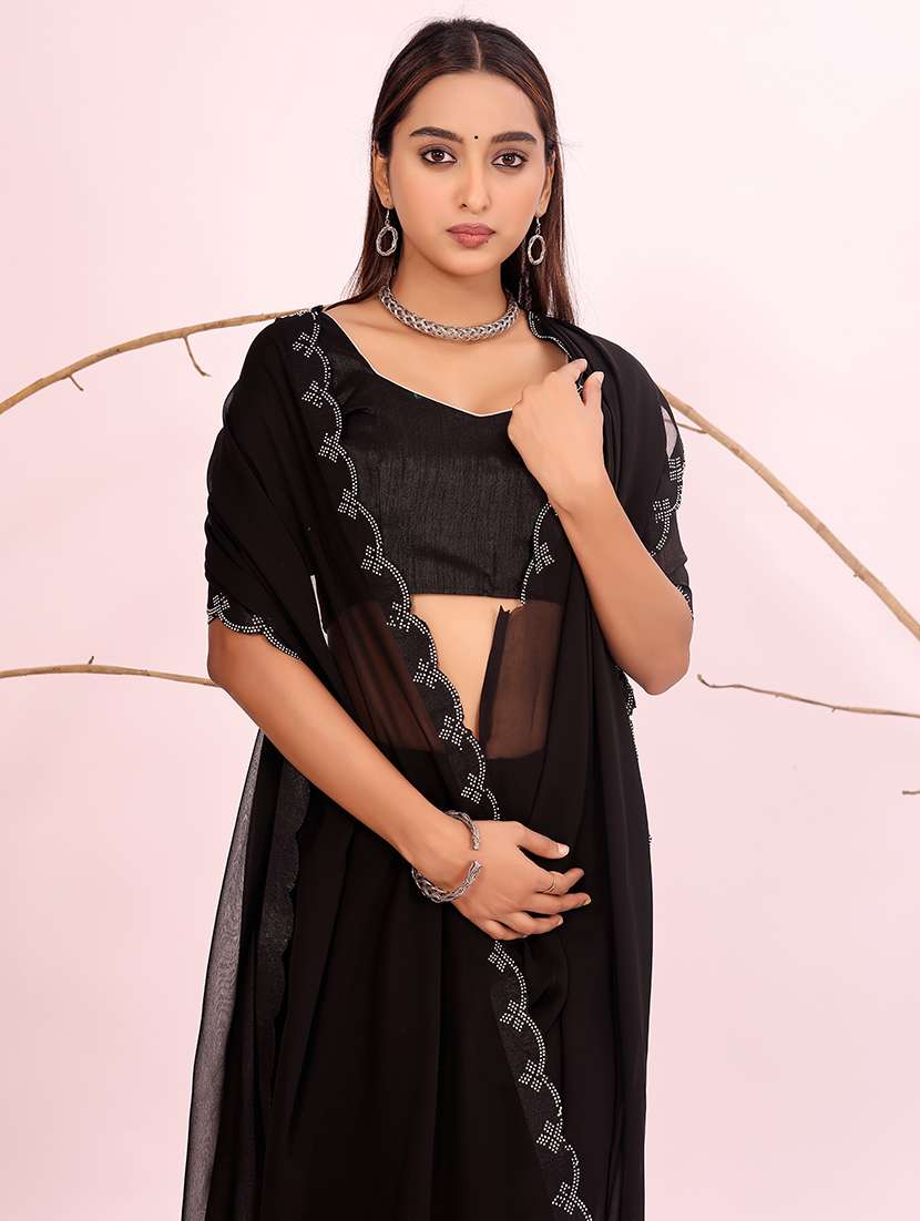 women black embellished saree with blouse - 22007280 -  Standard Image - 2