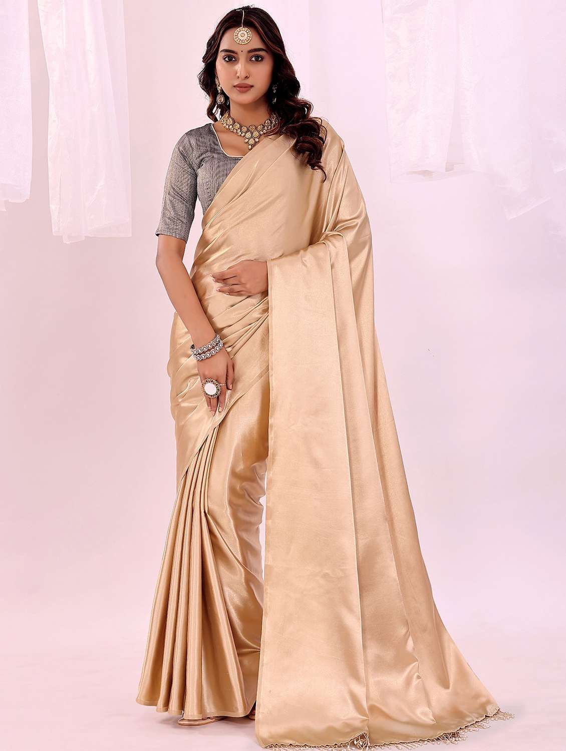 women embellished lace bordered saree with blouse