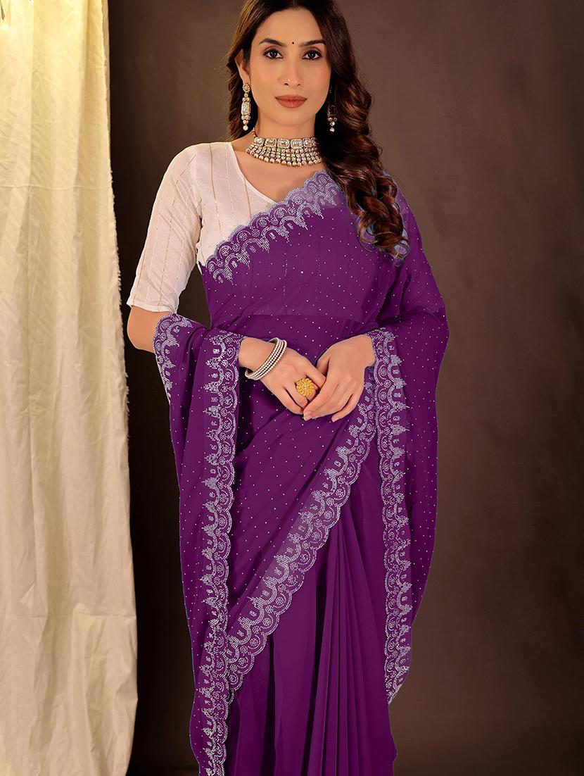 women solid with work embellished saree with blouse - 22007295 - Standard Image - 2