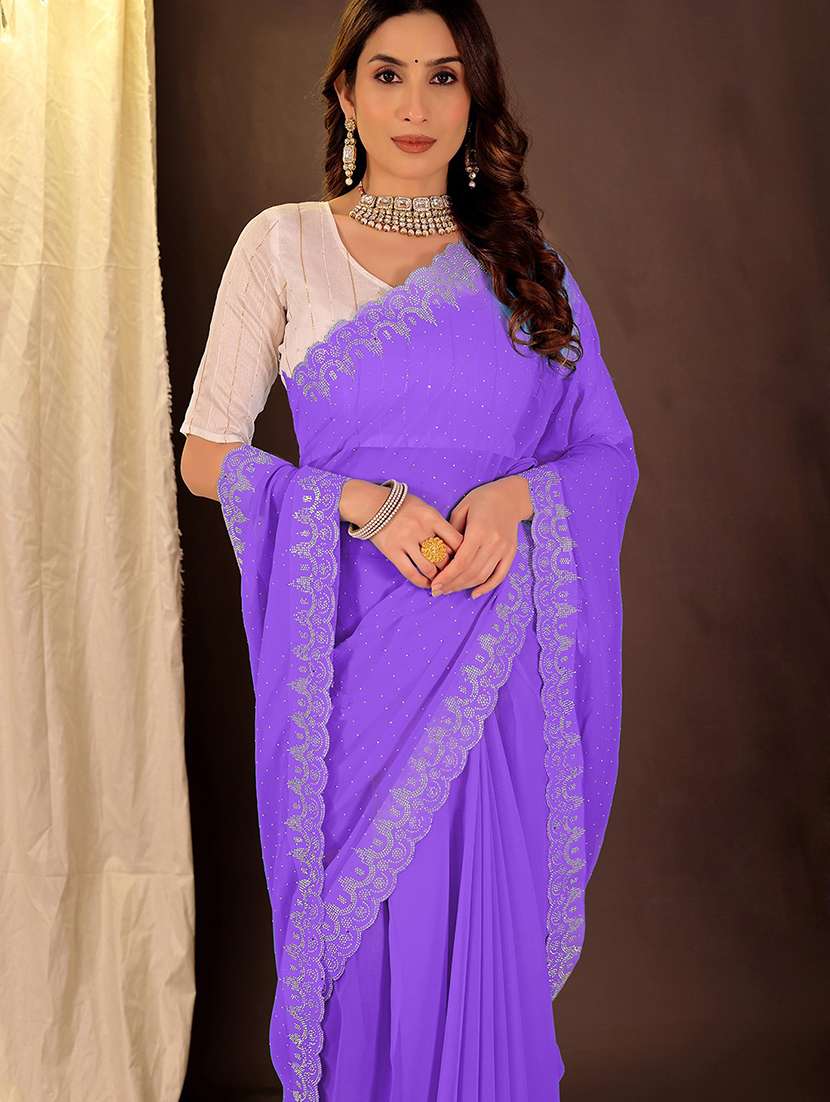 women solid with work embellished saree with blouse - 22007296 -  Standard Image - 2