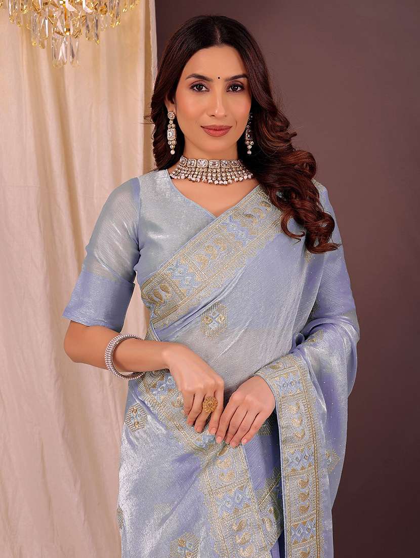 women solid with work embroidered saree with blouse - 22007300 - Standard Image - 2