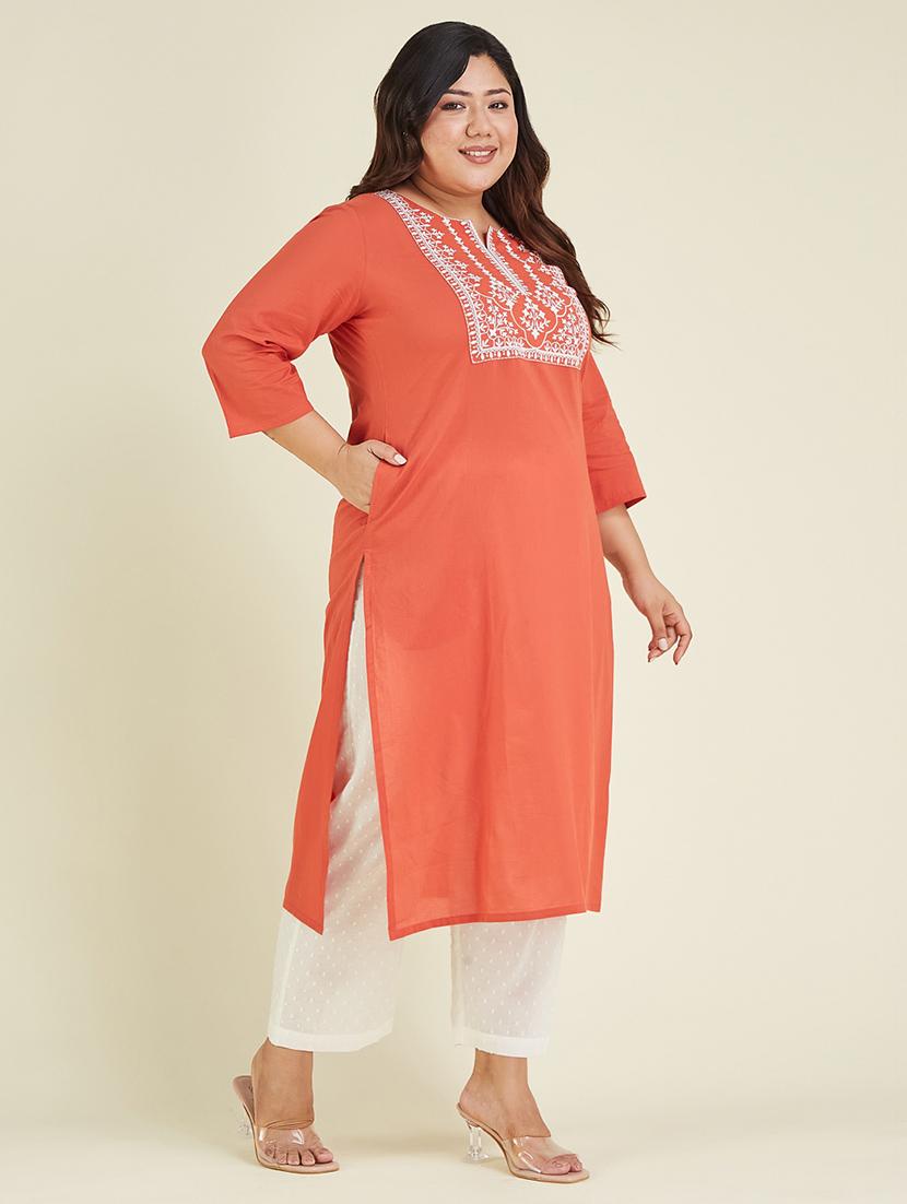 women plus size three quarter sleeve straight kurta - 22007709 - Standard Image - 2