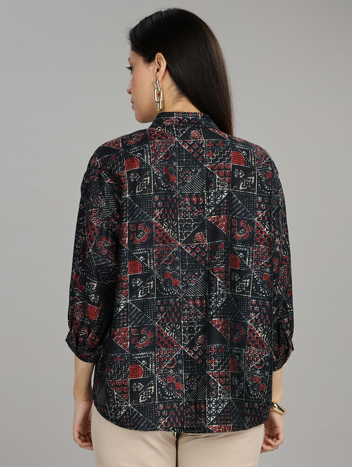 women printed three quarter sleeve ethnic top - 22007724 - Standard Image - 2