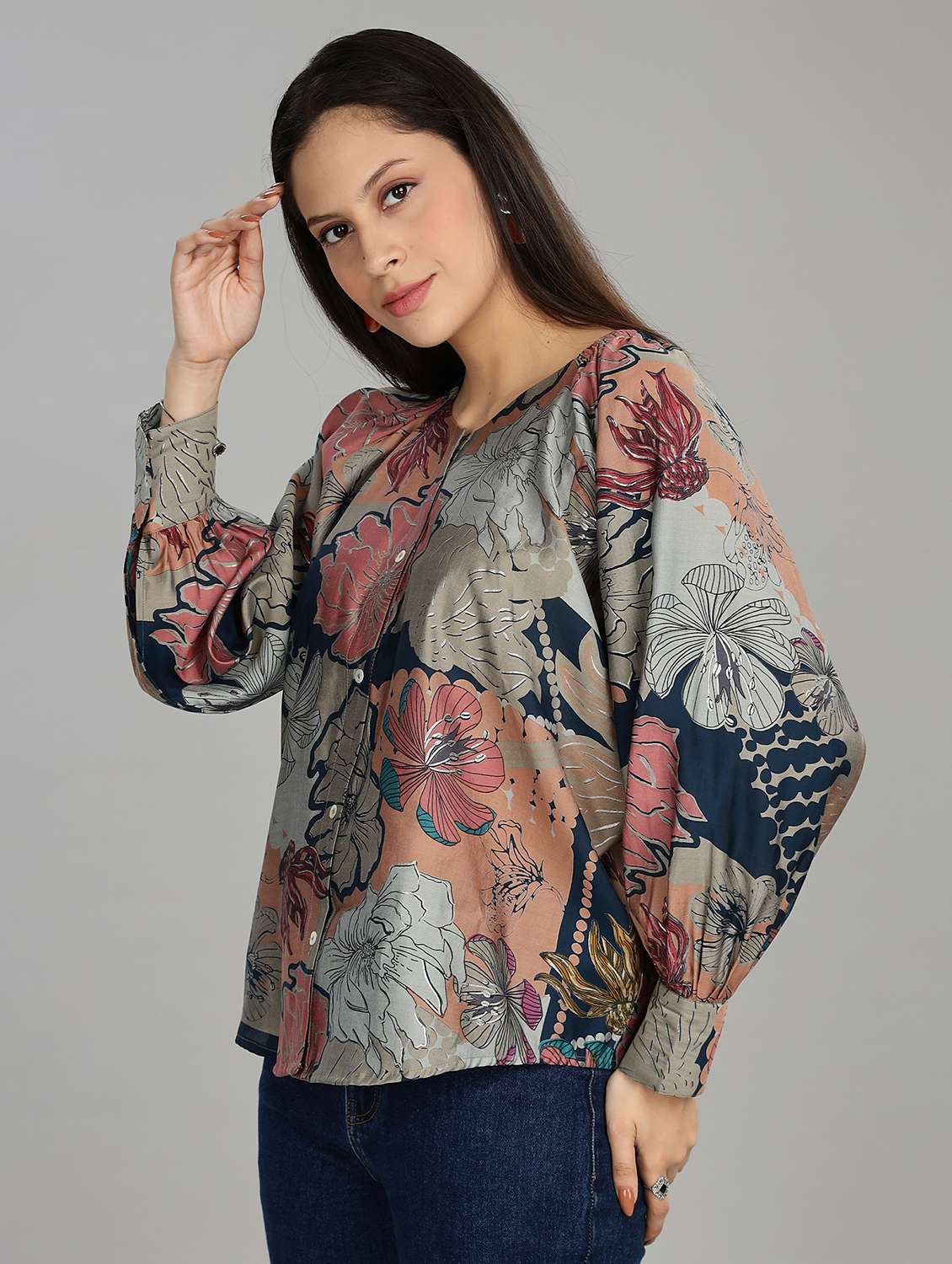 women floral printed raglan sleeve ethnic top - 22007733 -  Standard Image - 2