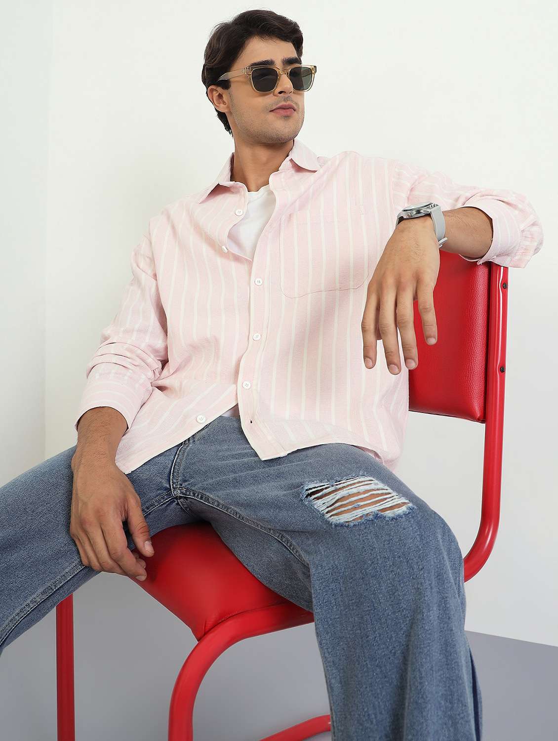 men striped long sleeve oversized casual shirt