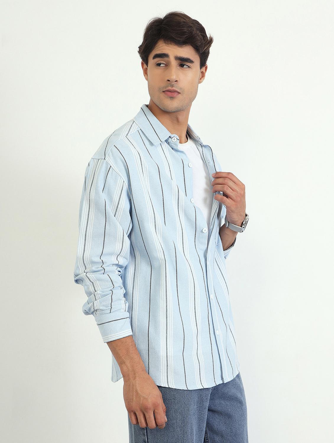 men striped long sleeve oversized casual shirt - 22007774 - Standard Image - 2