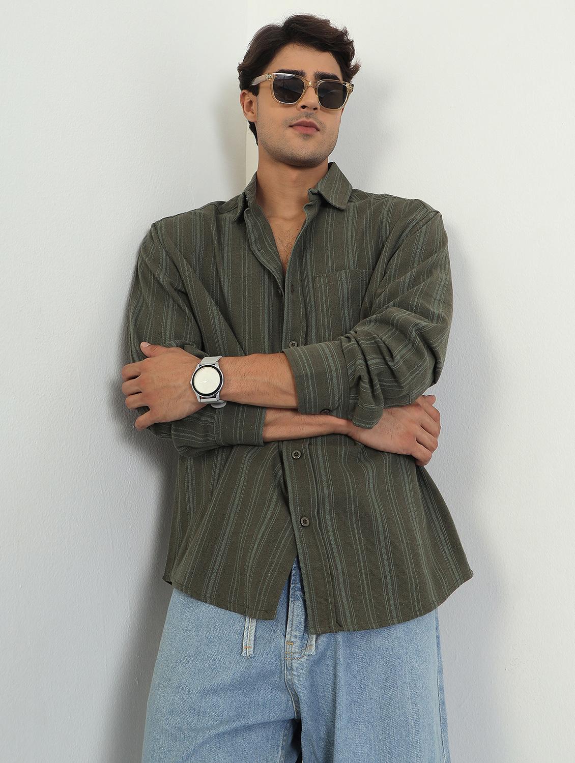 men striped long sleeve oversized casual shirt - 22007776 - Zoom Image - 0