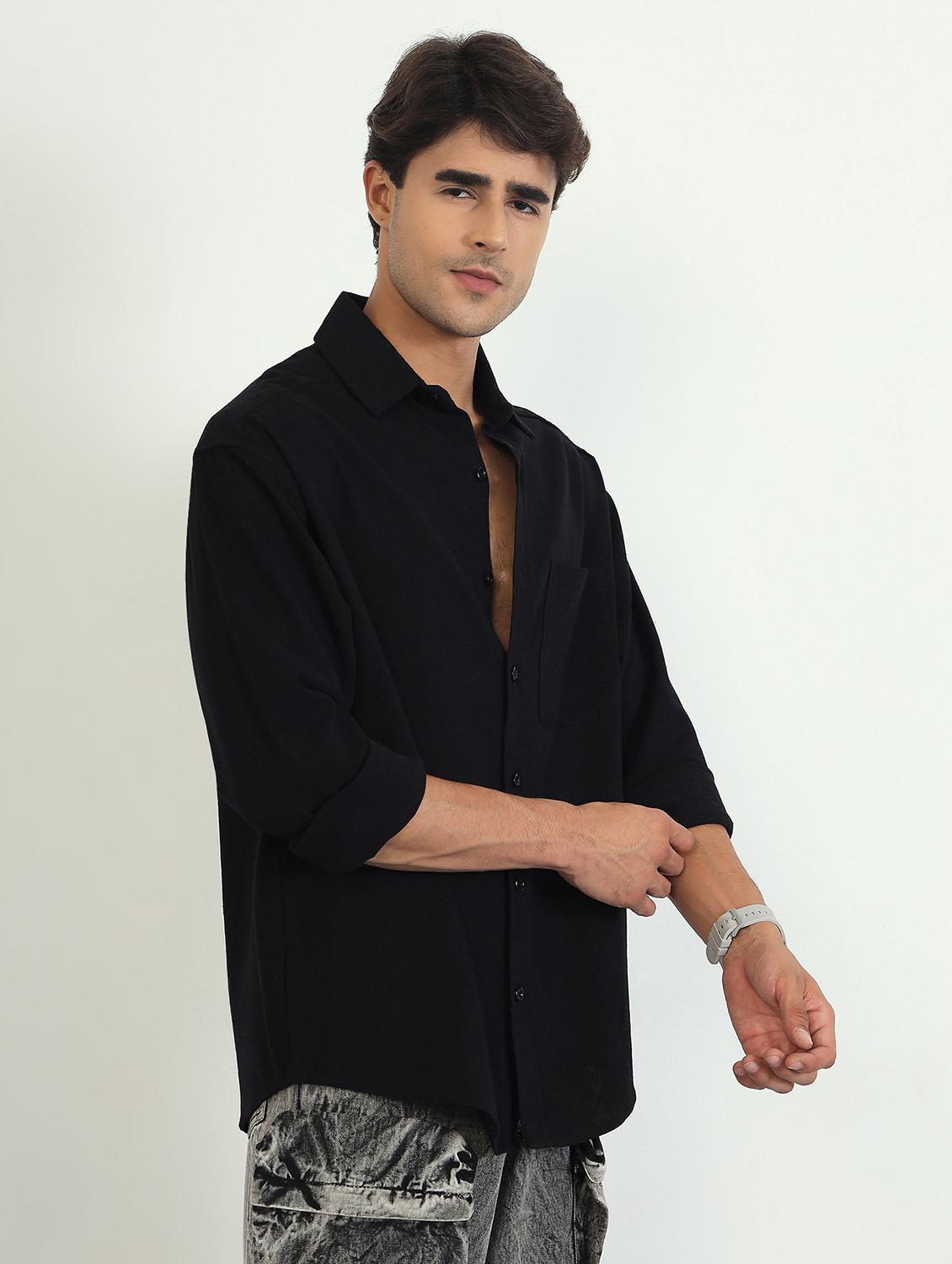 men solid long sleeve oversized casual shirt - 22007777 - Standard Image - 2