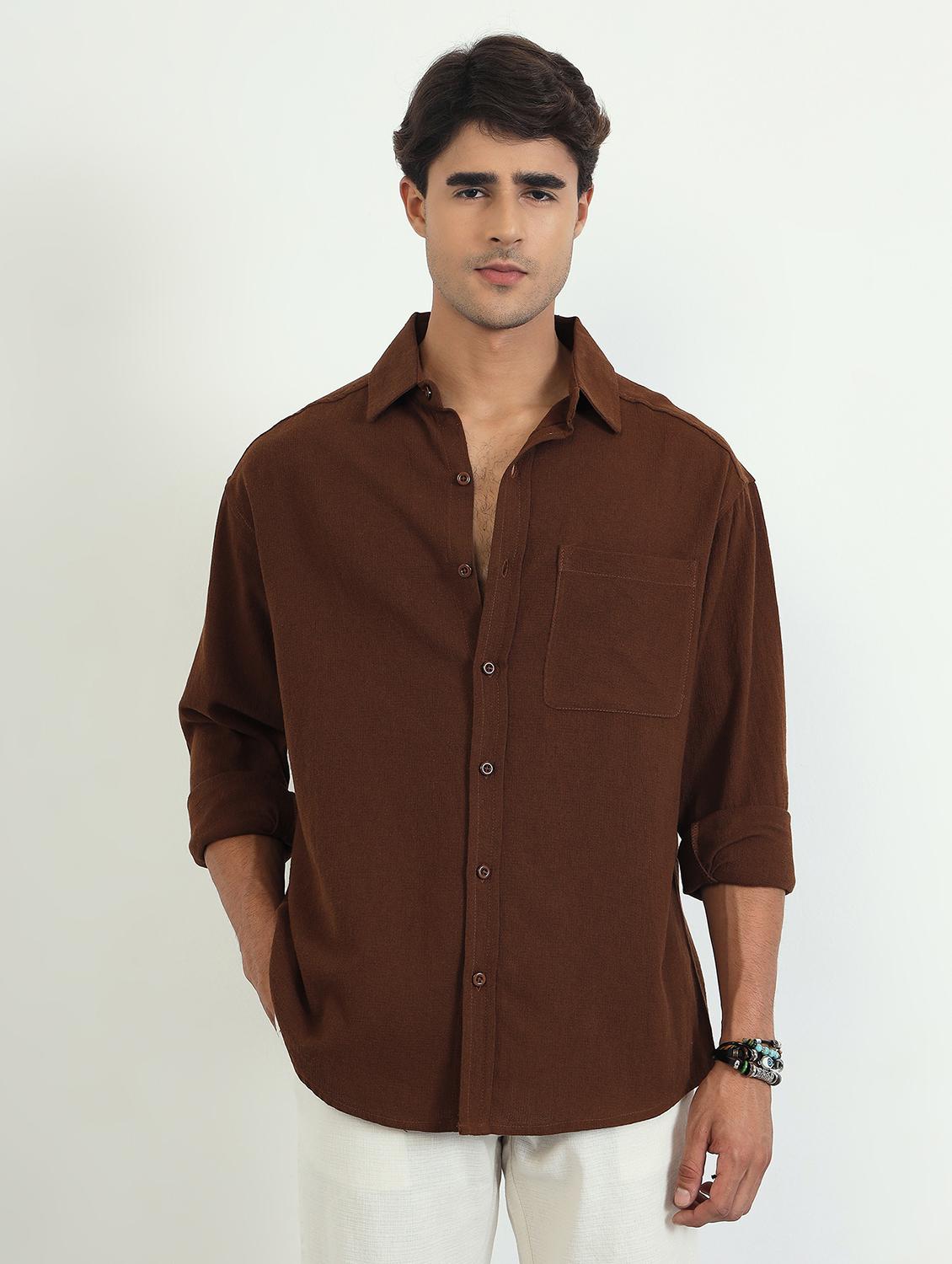 men solid long sleeve oversized casual shirt - 22007779 -  Zoom Image - 0