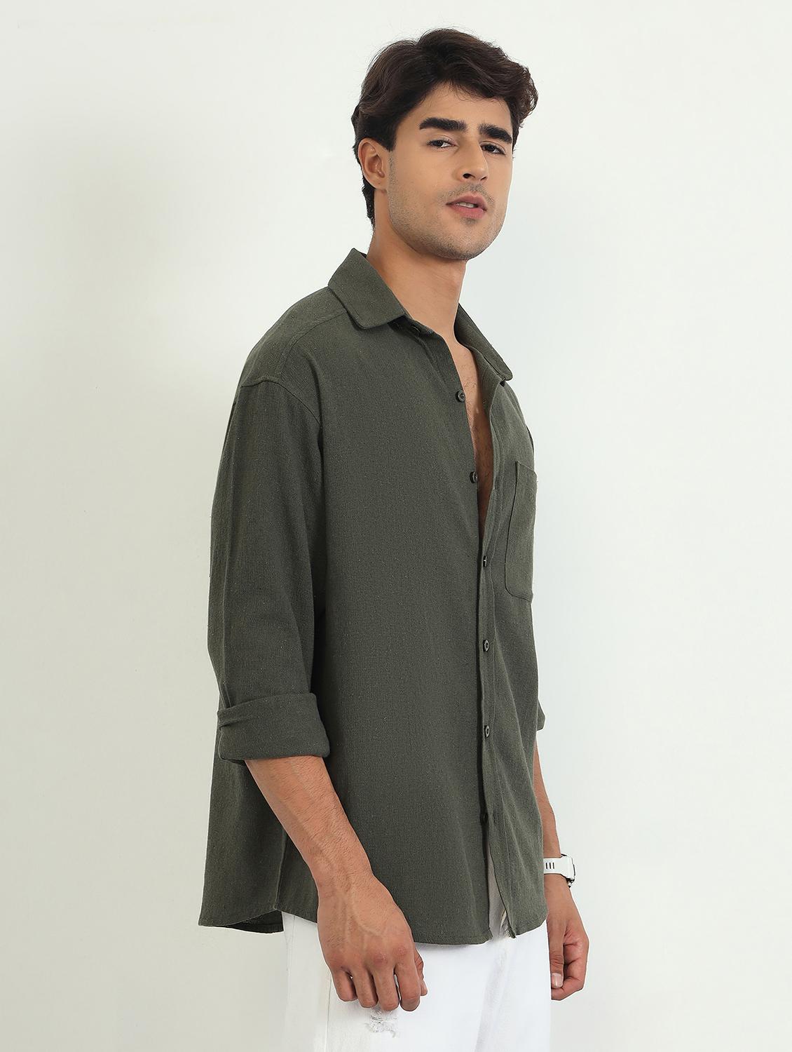 men solid long sleeve oversized casual shirt - 22007780 - Standard Image - 2