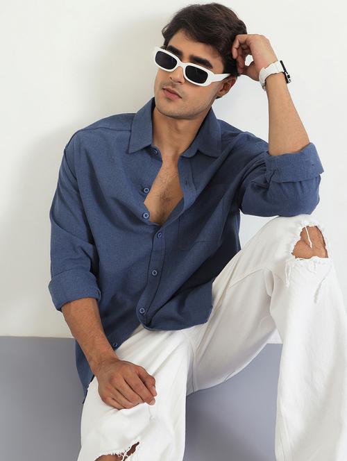 men solid long sleeve oversized casual shirt - 22007781 - Standard Image - 0