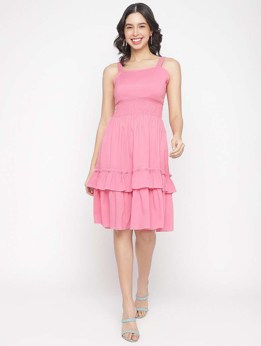 women pink solid sleeveless tiered dress - 22007787 -  Zoom Image - 0
