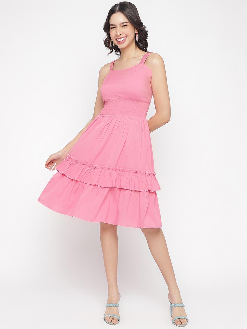 women pink solid sleeveless tiered dress - 22007787 - Standard Image - 2