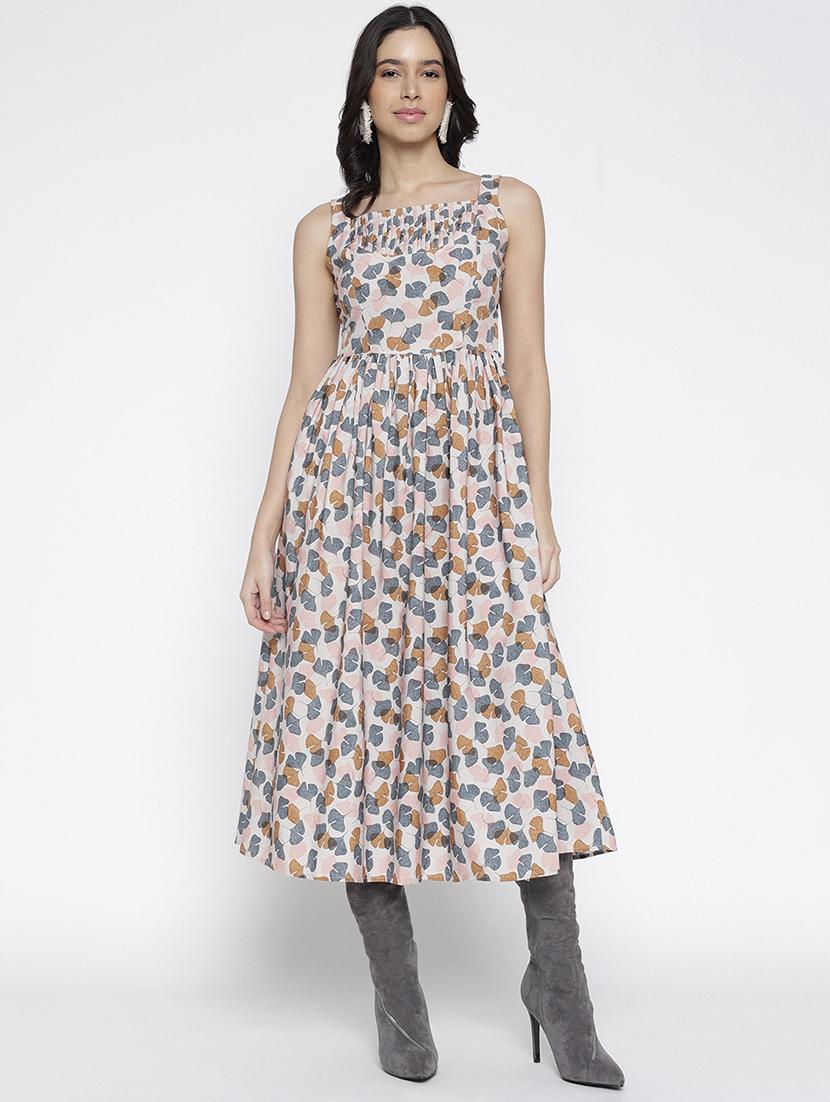 women printed sleeveless fit and flared dress - 22007789 - Zoom Image - 0