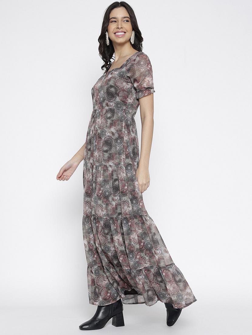 women printed puff sleeve tiered maxi dress - 22007790 - Standard Image - 2