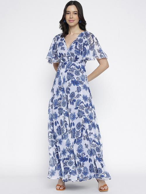 women printed flared sleeve fit and flare maxi dress - 22007792 - Standard Image - 0