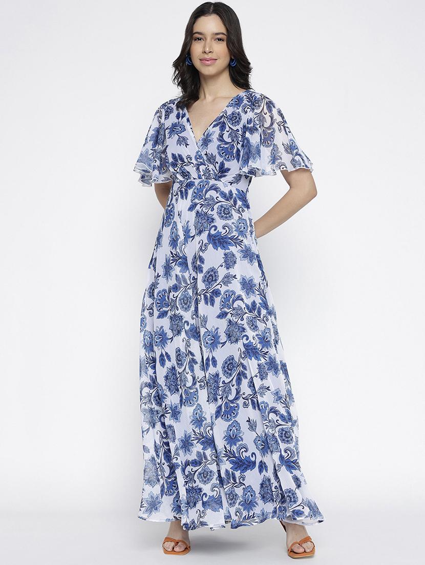women printed flared sleeve fit and flare maxi dress - 22007792 - Zoom Image - 0