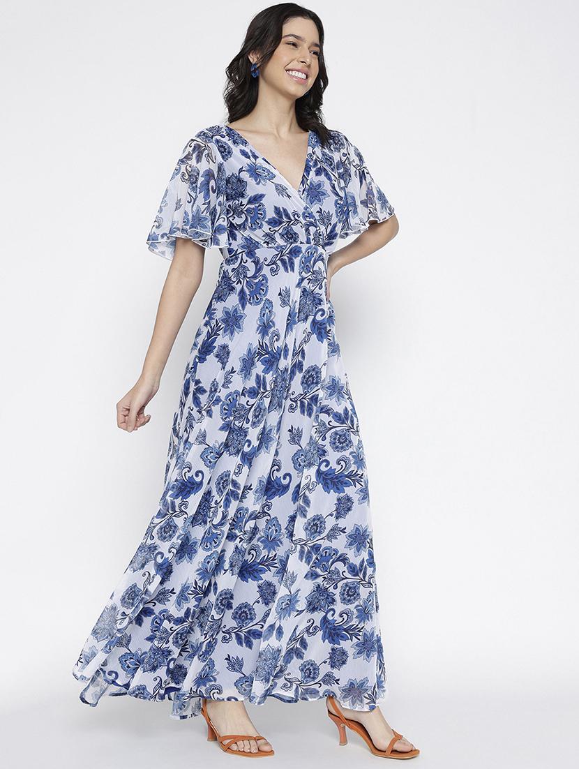 women printed flared sleeve fit and flare maxi dress - 22007792 - Standard Image - 2