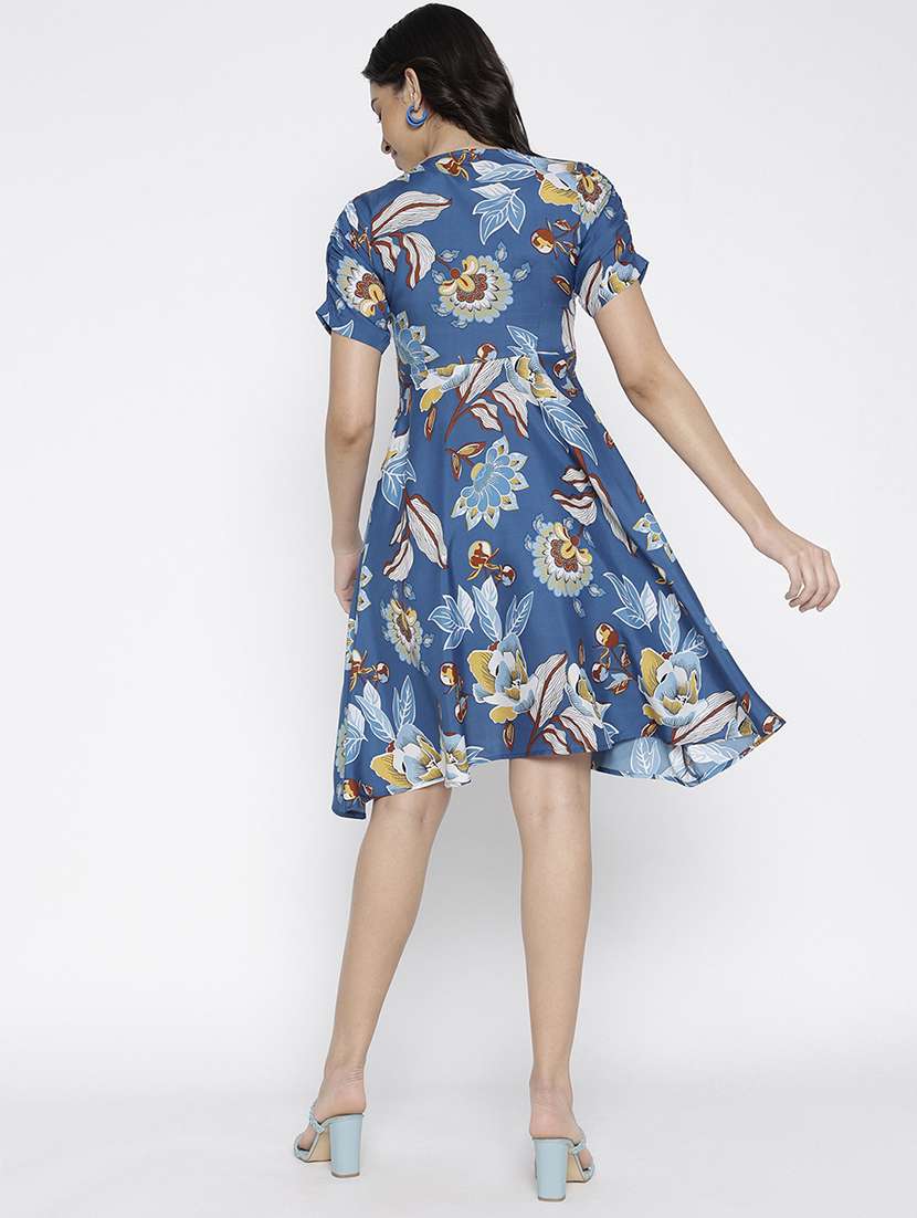 women floral print short sleeve fit and flare dress - 22007795 - Standard Image - 2