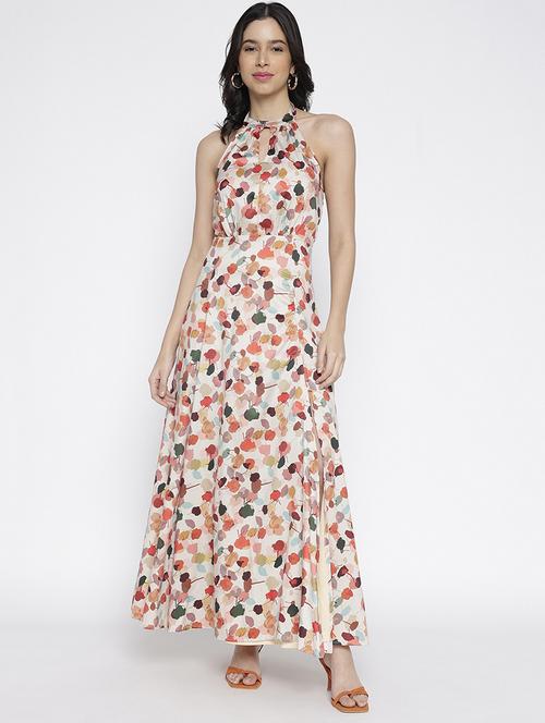 women printed halter neck maxi a-line dress - 22007796 - Standard Image - 0