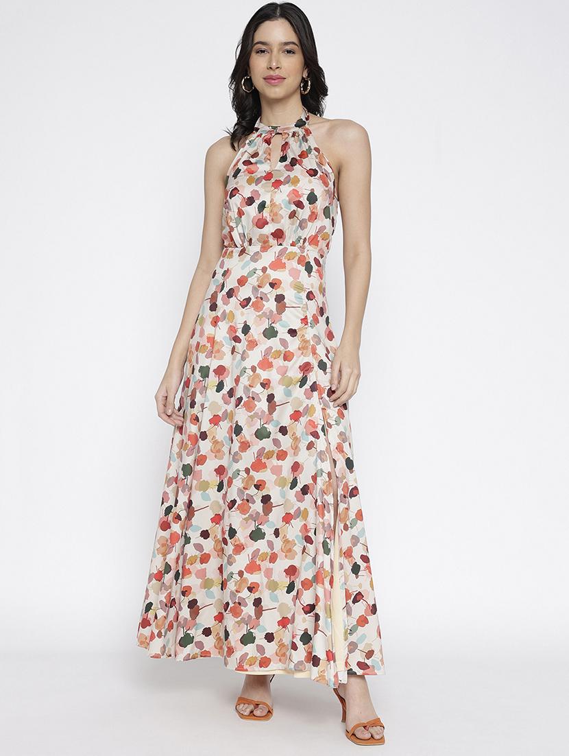 women printed halter neck maxi a-line dress - 22007796 - Zoom Image - 0