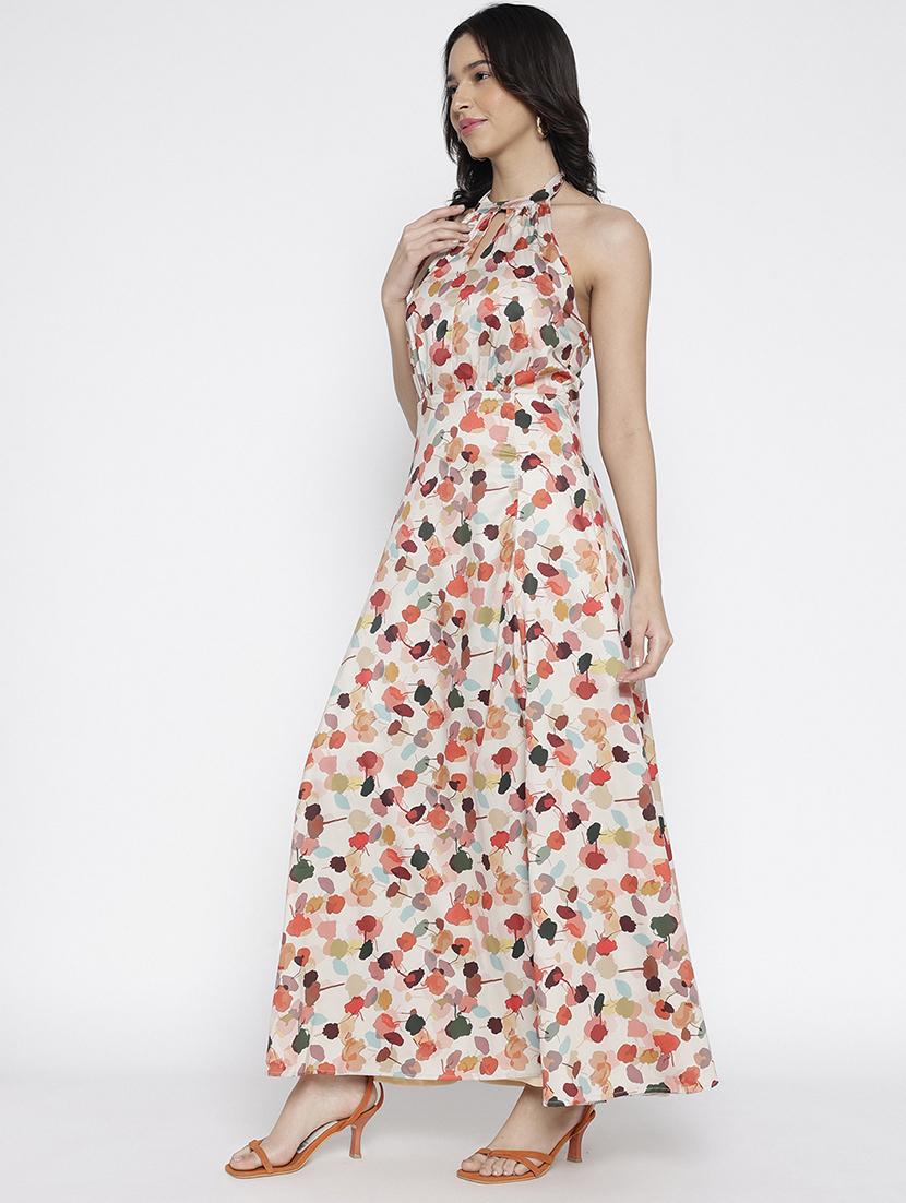 women printed halter neck maxi a-line dress - 22007796 - Standard Image - 2