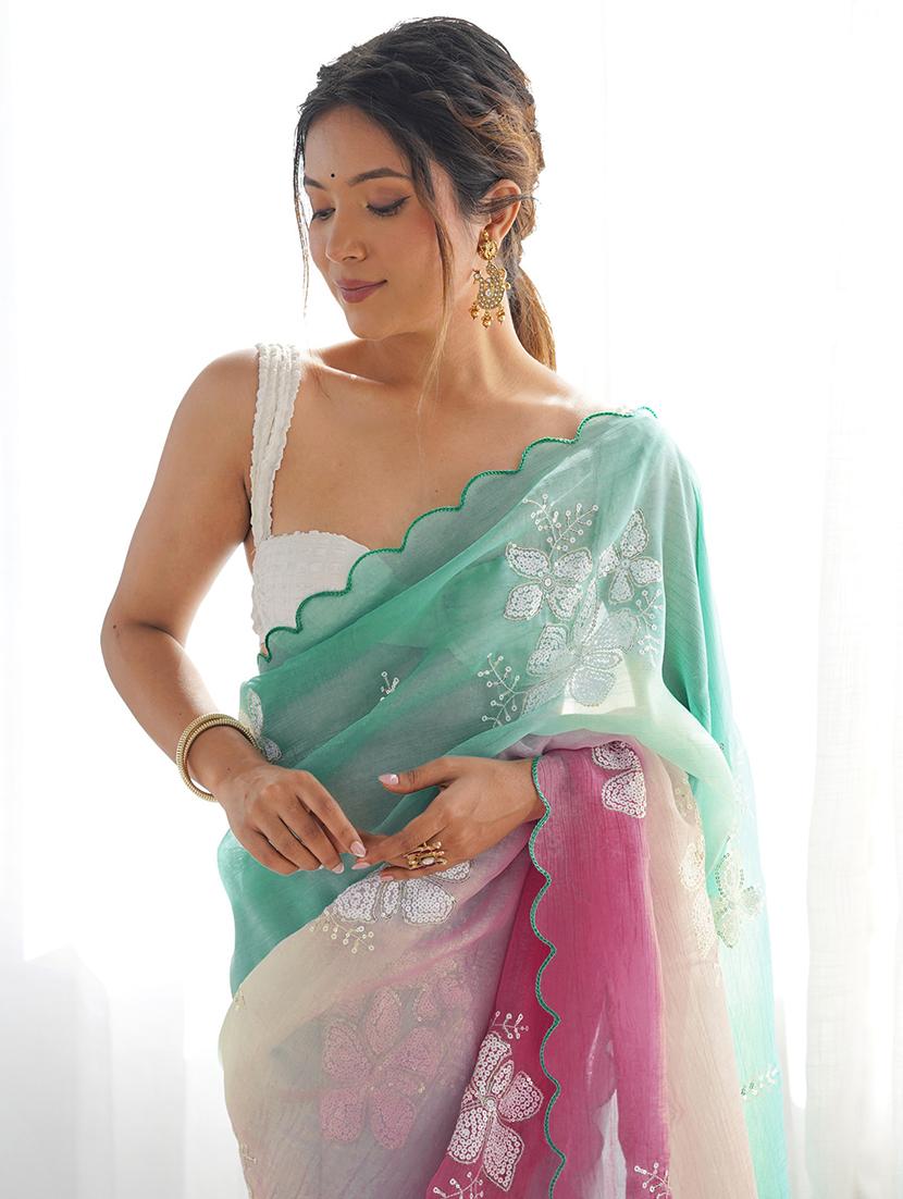 women ombre embellished saree with blouse - 22007881 - Standard Image - 2