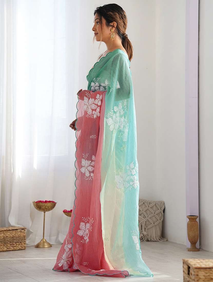 women ombre embellished saree with blouse - 22007882 - Standard Image - 2