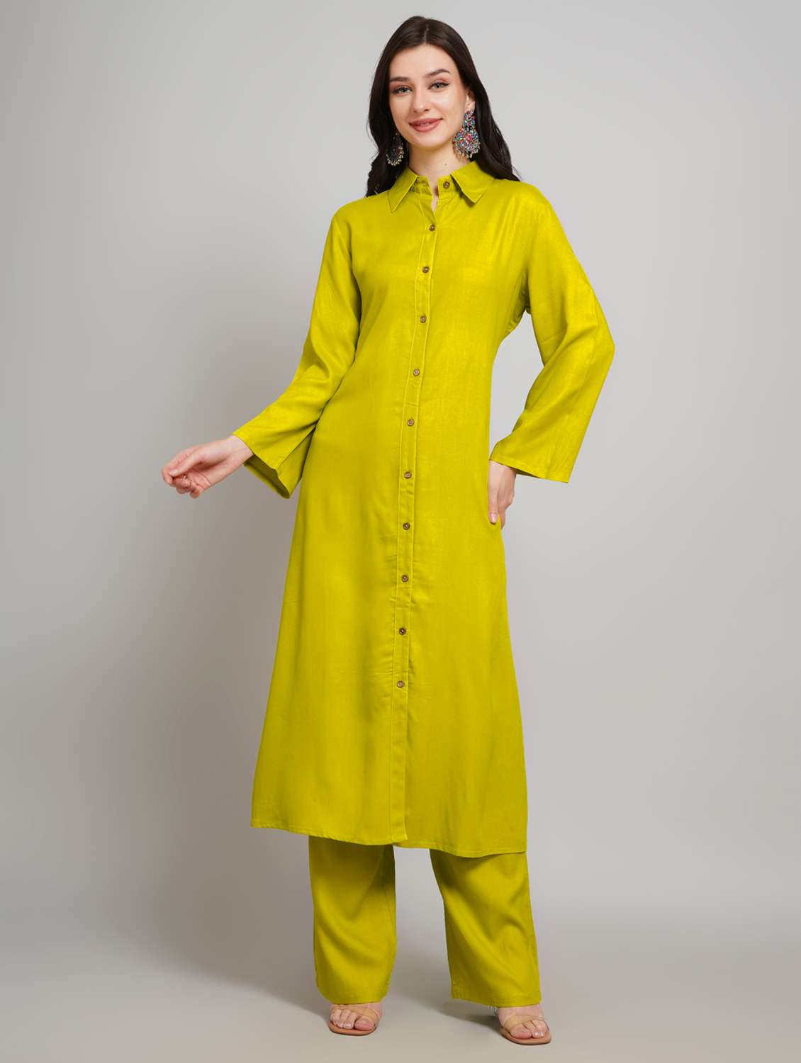 women solid long sleeve kurta pant set - 22007892 -  Standard Image - 2