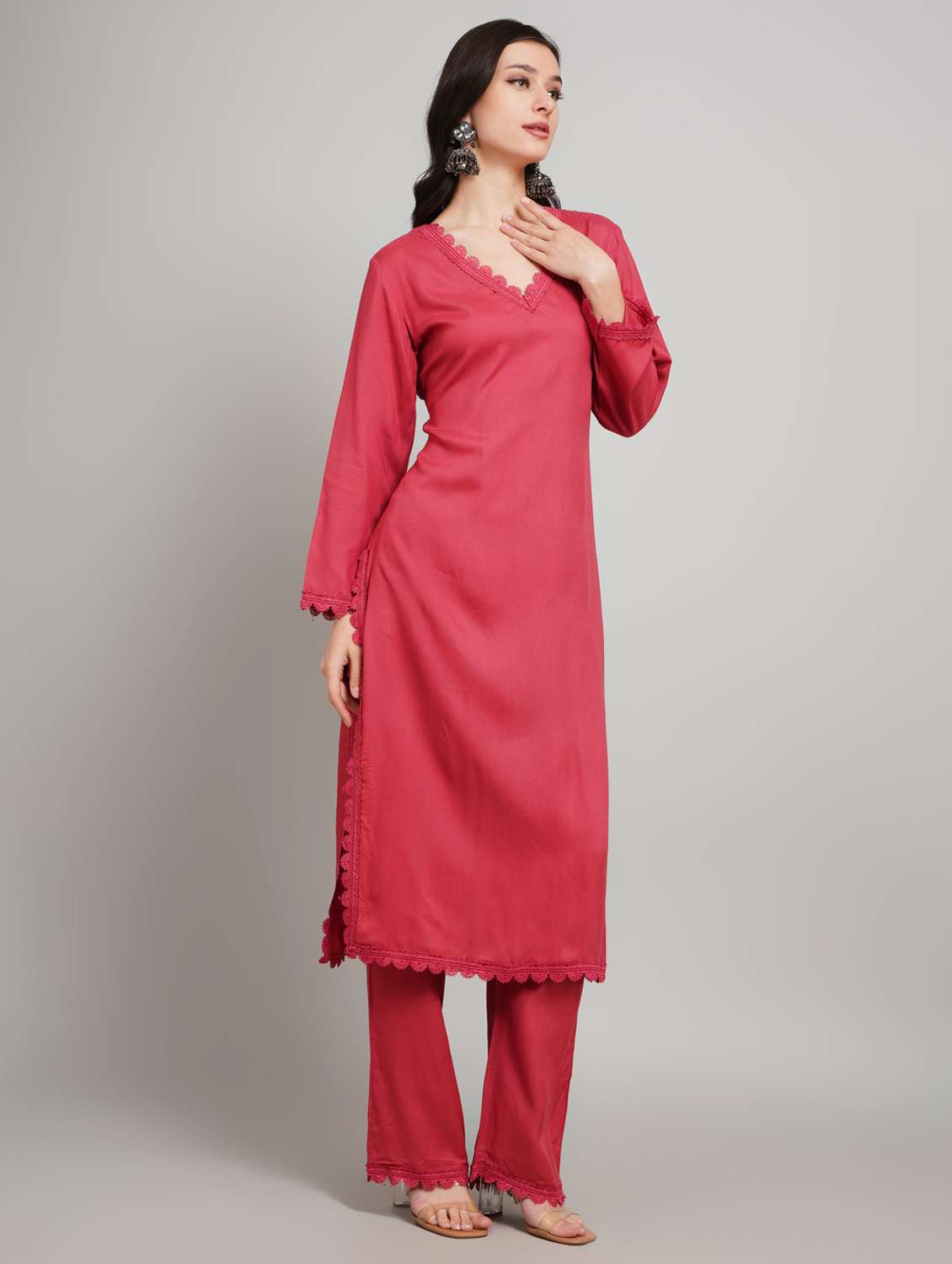 women solid long sleeve kurta pant set - 22007896 - Standard Image - 2